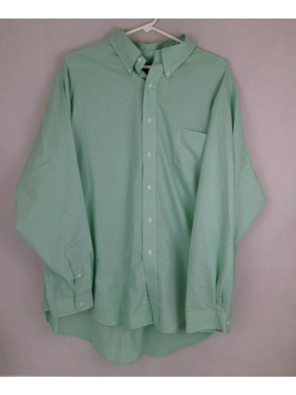 American Living Wrinkle Free Solid Green Dress Shirt Size Large 34-35 Neck 18